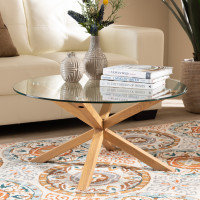 Baxton Studio Panama-Clear/Natural-CT Lida Modern and Contemporary Glass and Wood Finished Coffee Table